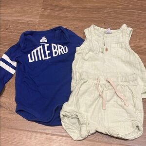 Little Bro Blue Onesie and Cream Outfit Set